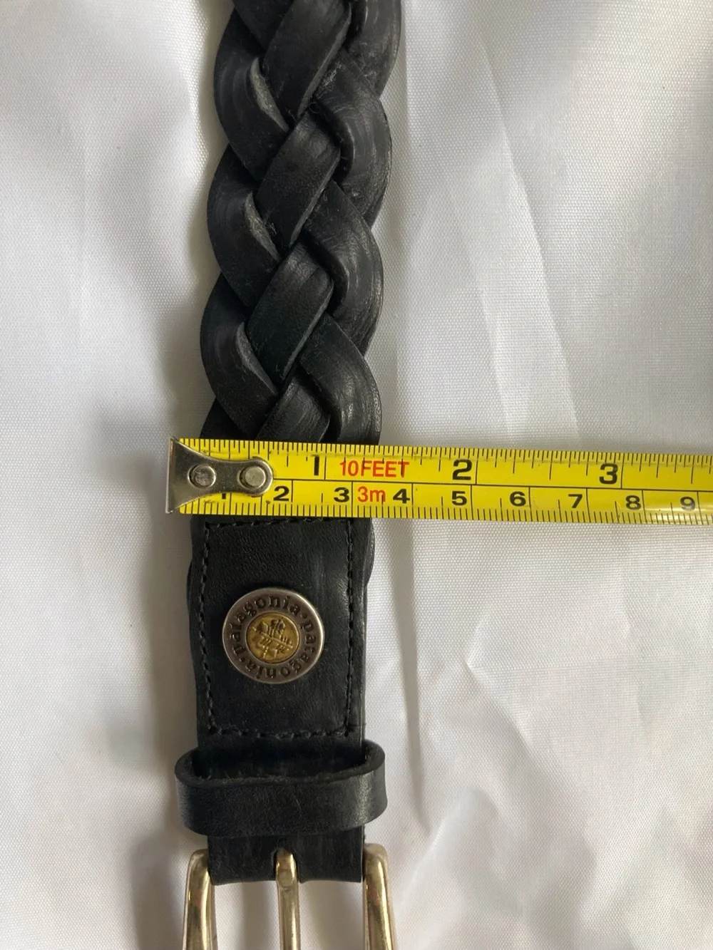 Patagonia Vintage 80’s Black Braided Leather Belt Size 34 USA 7600 Crest Mt.Logo